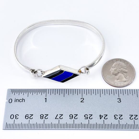 Vintage Taxco Sterling Silver 925 Inlay Bracelet w/ Lapis & Onyx 7” - Picture 9 of 9